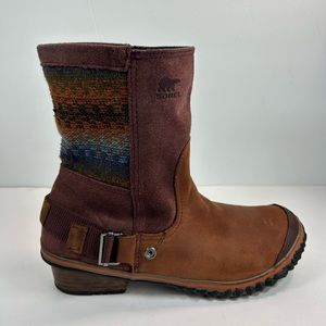 SOREL NL2105-259 Slimshortie Madder Brown Leather Nubuck Boots Women’s Size 8.5